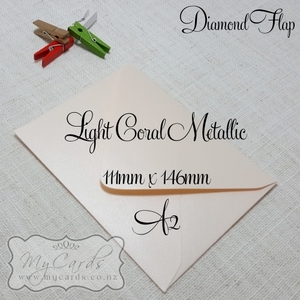 A2 Envelopes 111mm x 146mm - MyCards Wedding Invitations: A2 Light Coral Metallic Diamond Flap Envelope