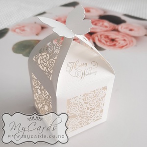 Products: 60mm Square Diecut Favour Box Butterfly Lasercut – CLEARANCE LAST 65