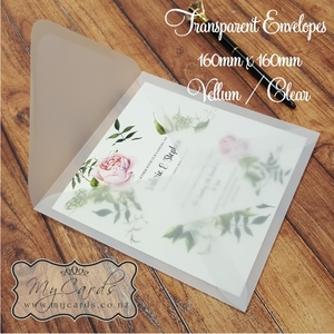 160mm Square Envelopes - MyCards Wedding Invitations: 160mm Sq Transparent Envelopes – Vellum