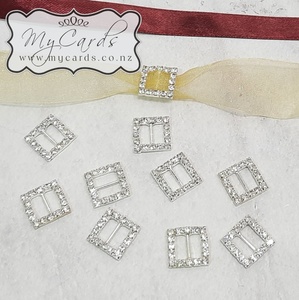 Ribbon Buckle Slider Silver Diamante 15mm x 15mm Square