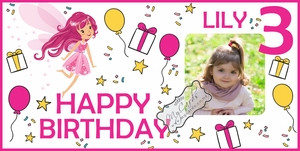 Personalised Fairy Birthday Banner 600mm x 1200mm Design B43