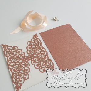Rose Gold Glitter Gatefold Wedding Invitation Laser Cover GLRG420 130mm x 180mm suit 5×7
