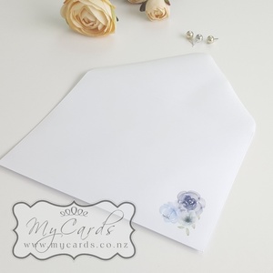 Blue Flowers 5×7 White Diamond Flap Envelope