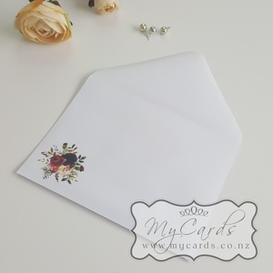 Burgundy Flowers 5×7 White Diamond Flap Envelope