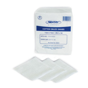 SENTRY GAUZE SWABS STERILE 8 PLY 7.5CM X 7.5CM (PACKET 3)