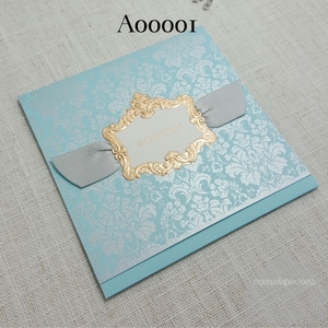 Z-A00001 Teal Blue with Ribbon Gold Embossed Wedding Invitation Cover – END OF&hellip;