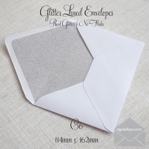 White Envelope with Silver Glitter Liner C6