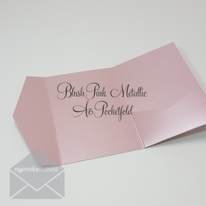 End Of Line: Blush Pink Metallic A6 Pocketfolds Wedding Invitation END OF LINE