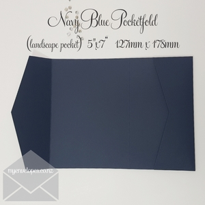 Navy Blue Pocketfold Wedding Invitation 5×7 Landscape