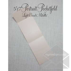 Coral: Light Coral Metallic Pocketfold Wedding Invitation – Vertical 5×7