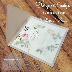 160mm Sq: Transparent 160mm Square Envelopes Diamond Flap Vellum END OF LINE