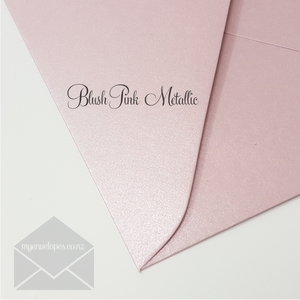 160mm Sq: Blush Pink Metallic Envelopes 160mm Square Diamond Flap 125gsm END OF LINE