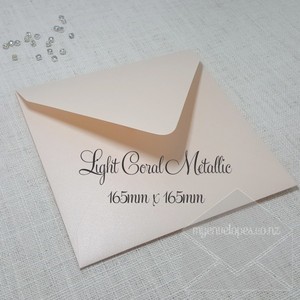 165mm Square: Light Coral Metallic Envelopes Diamond Flap 165mm Square