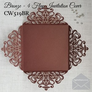 Products: Z-CW519 BR Bronze Lasercut Square Four Flap Wedding Invitation Cover