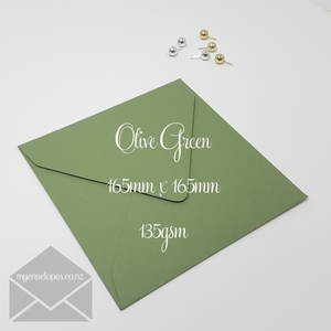 165mm Square: 165mm Square Olive Green Matt Envelopes Diamond Flap 135gsm