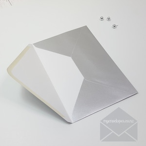 Silver Pearlescent A5 Envelopes Diamond Flap – White Inside 100gsm