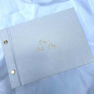 Guestbook: A5 Pearl White Guestbook - Gold Foil Debossed - Our Best Day