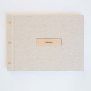 Ready-to-Ship Oatmeal Linen Guestbook with Wood Motif