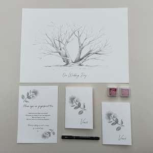 Pohutukawa Wedding Keepsake Set - Fingerprint Tree & Vow Books