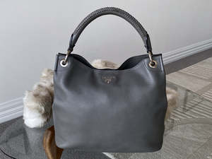 Prada Grey Vitello Daino Hobo
