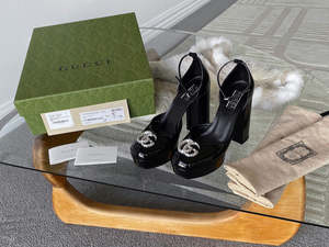Accessories: Gucci Nero Vernice Crystal GG Platform Pumps | Sz 38.5 | BNIB