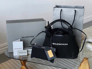 Bags: Balenciaga Black Canvas Small Cabas S Tote