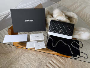 Chanel Black Lambskin Classic Wallet on Chain