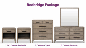 Products: Redbridge Bedroom Set: 2 x 1 Drw Bedsides, 1 x Dresser and 1 x 5 Drw Chest – MyHome – Easy pay, affordable homeware