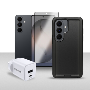 Products: Samsung Galaxy S26 256GB Mobile Phone – Black with Screen Protector, Black Case and Choetech Wall Charger – MyHome – Easy pay, affordable homeware