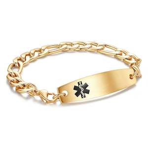 Girls Id Tags: Figaro Medical ID Bracelet - GOLD