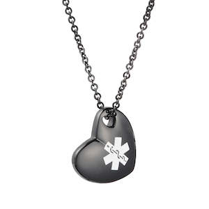 Girls Medical Id Necklaces: Manawanui Heart Necklace - Black