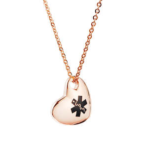 Girls Medical Id Necklaces: Manawanui Heart Necklace - Rose Gold