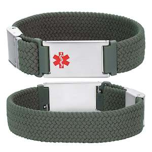 Girls Medical Id Bracelets: Cameron Khaki Loop Stretch Medical ID