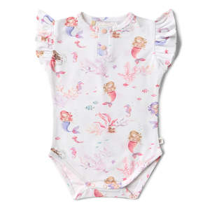 Brands: Snuggle Hunny Kids - Short Sleeve Frill Organic Bodysuit | Mermaid