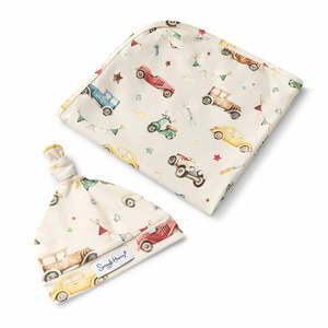 Snuggle Hunny Kids: Snuggle Hunny Kids - Organic Baby Jersey Wrap & Beanie Set | Vintage Cars