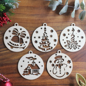 Special Collections: Meridian Etch - Wooden Christmas Tree Baubles