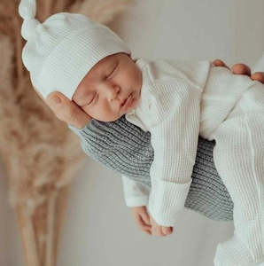 Newborn: 3 Little Crowns - My First Outfit | Onesie & Beanie Set | Powder White
