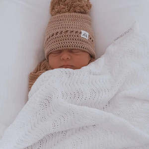 Wraps Blankets Swaddles: 3 Little Crowns - Wave Knit Blanket | Ivory