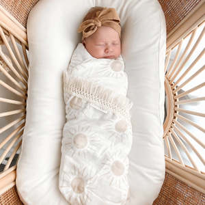 Wraps Blankets Swaddles: 3 Little Crowns - Fringe Swaddle Blanket | Sun