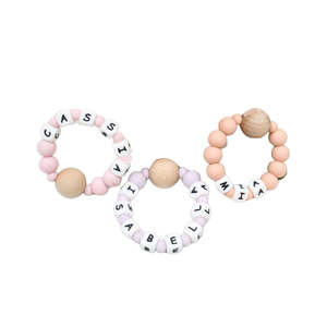 Teethers Rattles: CMC GOLD - Personalised Beech Wood & Silicone Teether