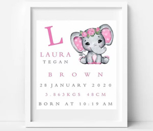 Baby Cusch: BabyCusch - Pink Floral Elephant Frame