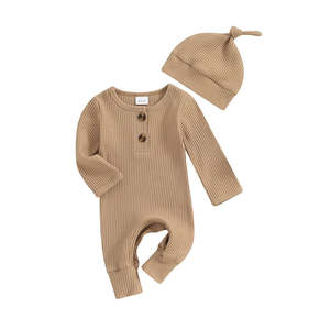 Sets On Sale: Ribbed Romper & Matching Beanie | Latte