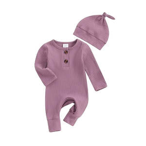 Sets On Sale: Ribbed Romper & Matching Beanie | Purple