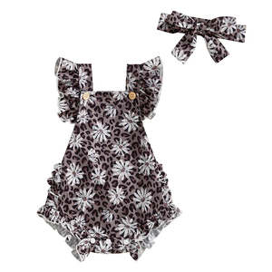Lydia Frill Romper & Matching Headwrap | Leopard Floral