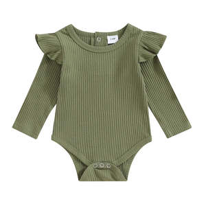 Ribbed Frill Shoulder Bodysuit | Olive