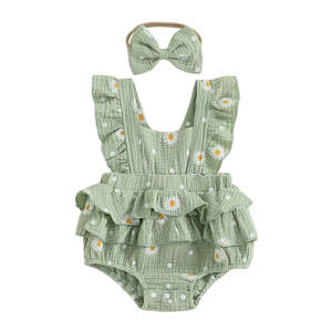 Romper Sale: Betty Ruffled Floral Romper | Sage