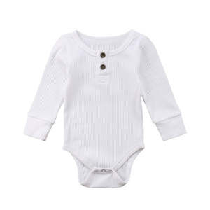White Long Sleeve Bodysuits: Ribbed Button Bodysuit | White