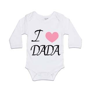White Long Sleeve Bodysuits: MLW By Design - Dada White Bodysuit | Pink or Blue Heart