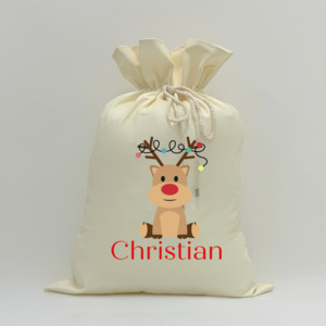 Christmas Collection: MLW By Design - Personalised Xmas Light Reindeer Santa Sack