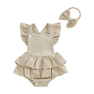 Soft Corduroy Cross Back Romper | Beige